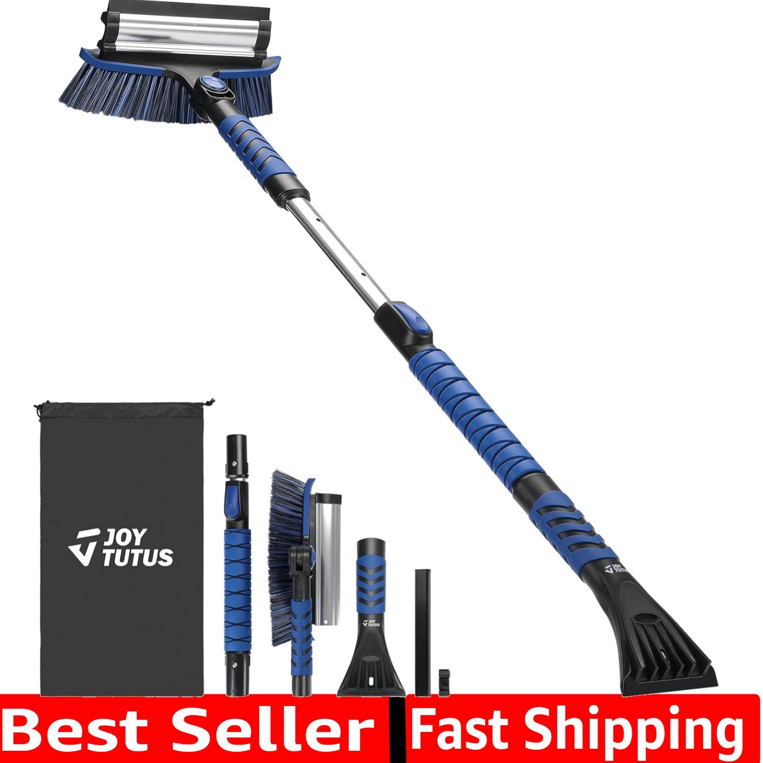 41.5″ Extendable Snow Brush and Ice Scraper, 270°Pivoting Snow Scraper Brush ...