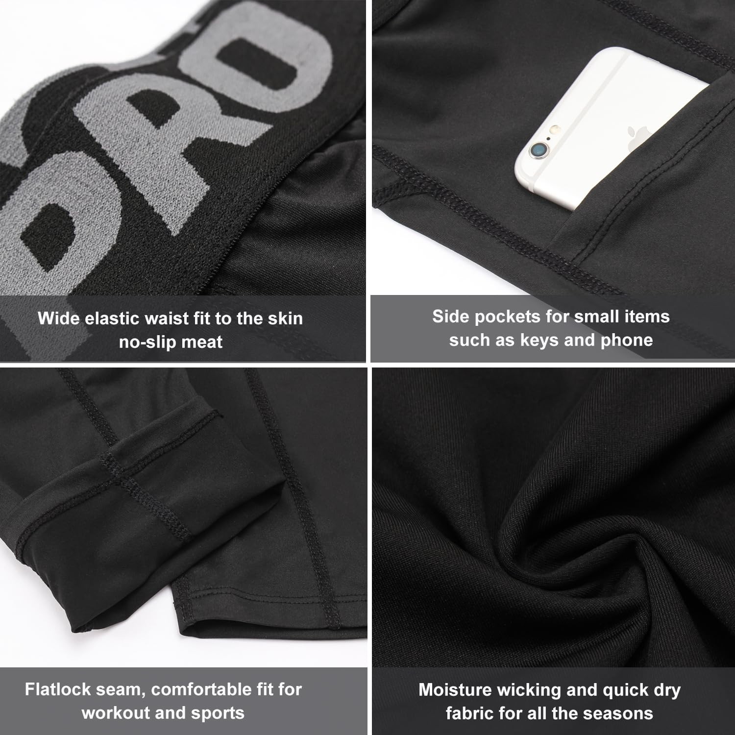 YUSHOW 3 Pack 3/4 Men's Compression Pants Athletic Medium, Black+grey+white