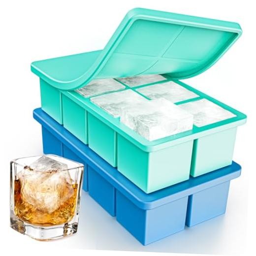 Large Ice Cube Tray 2 Pack, Lxndaser 2 Inch Silicone Ice Cube Molds Blue, Green
