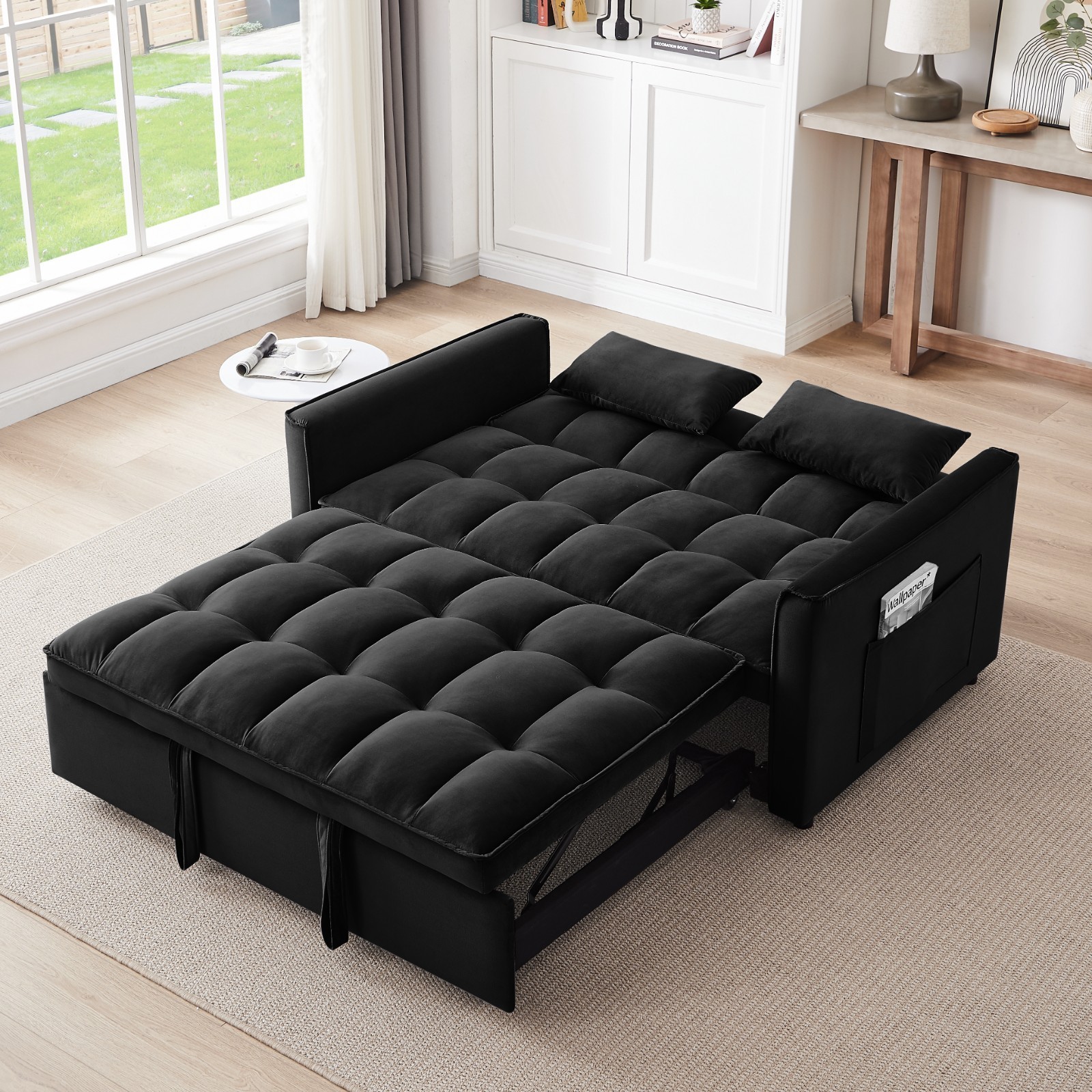3 in 1 Modern Convertible Sleeper Sofa Bed Velvet Loveseat Pull Out Futon Couch