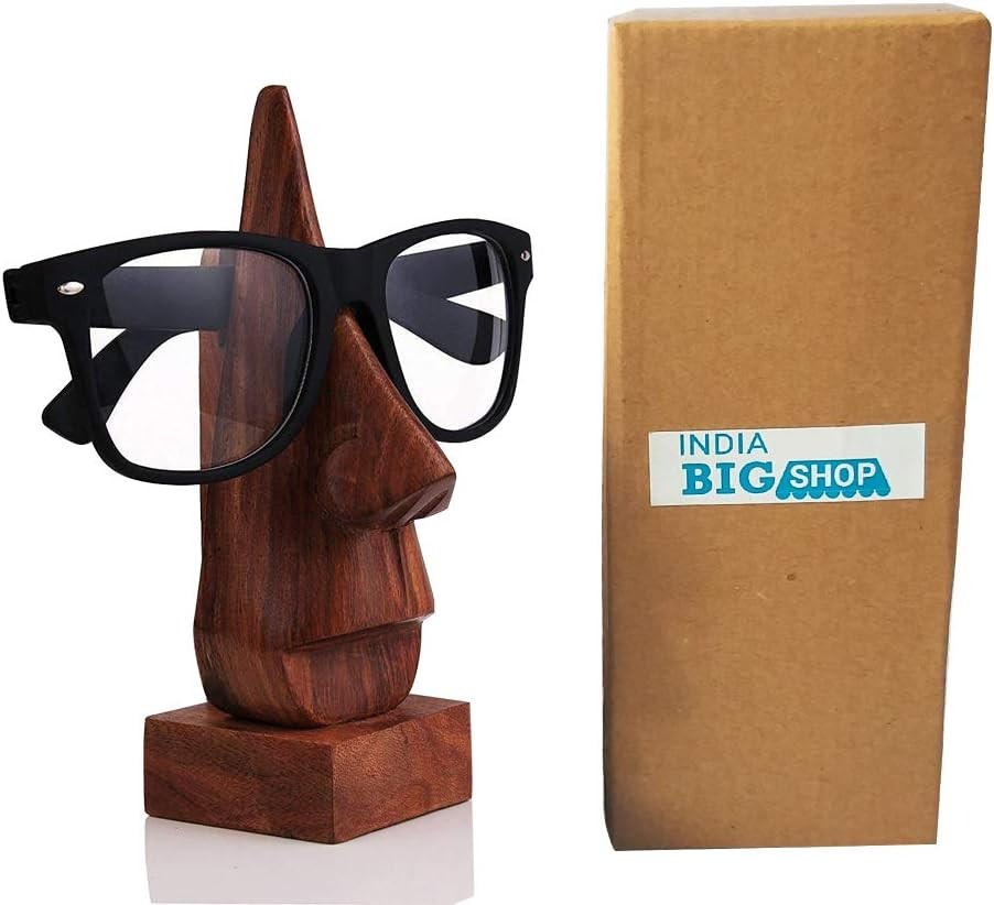 Classic Hand Carved Rosewood Nose-Shaped Eyeglass Spectacle/Eyewear Holder (Brow