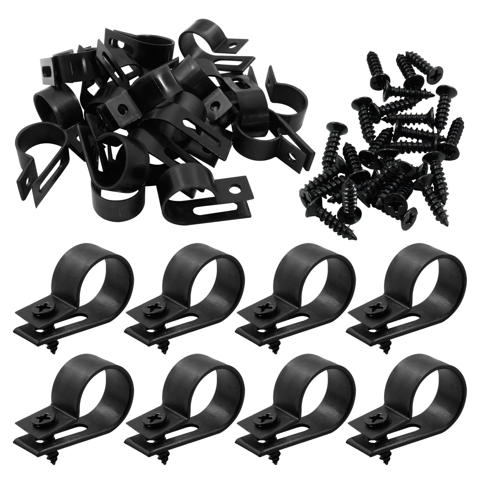 Black 3/4 Inch RType Cable Clip Wire Conduit Clamp Screw Fastener 120 PCS