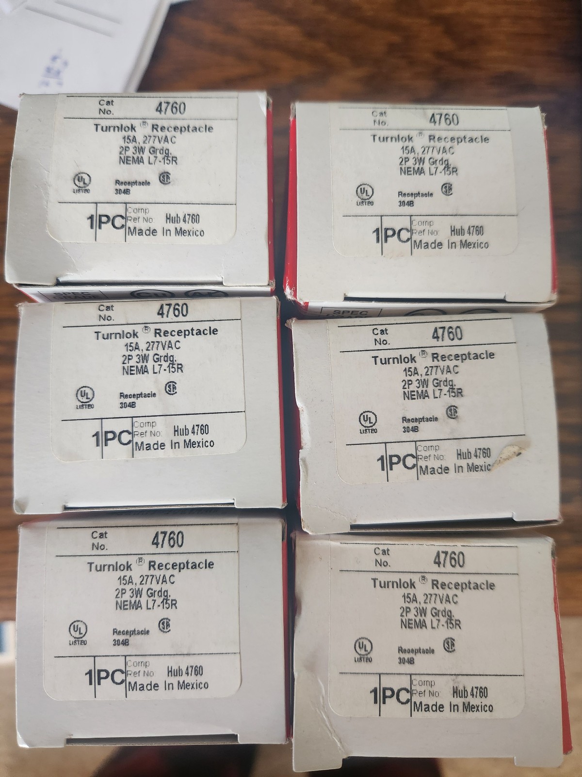 LOT OF 6 Pass & Seymour/Legrand 4760 Turnlok Receptacle 15A 277VAC 2P 3W