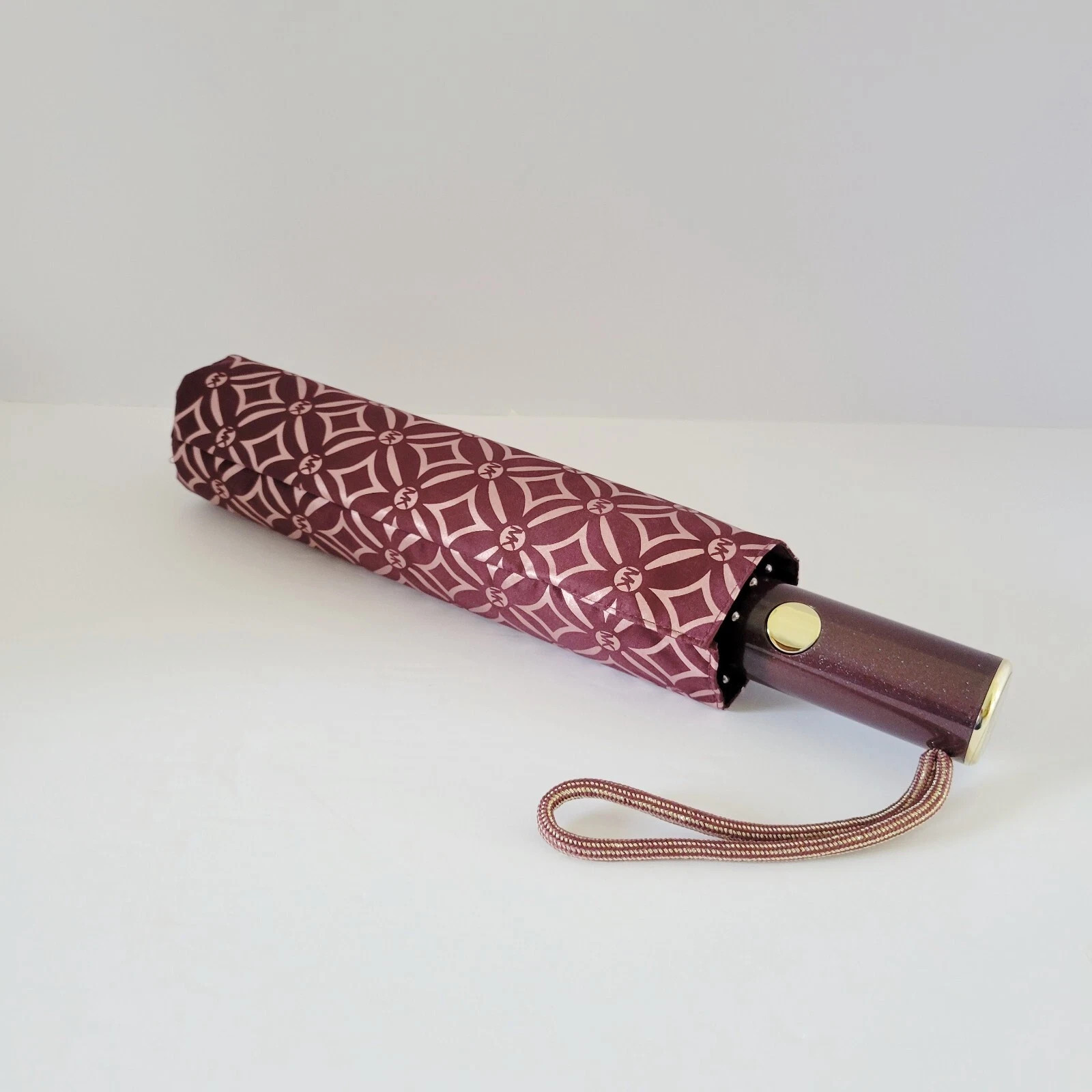 Michael Kors Travel Women Logo Print Travel Umbrella Rain Essential Oxblood