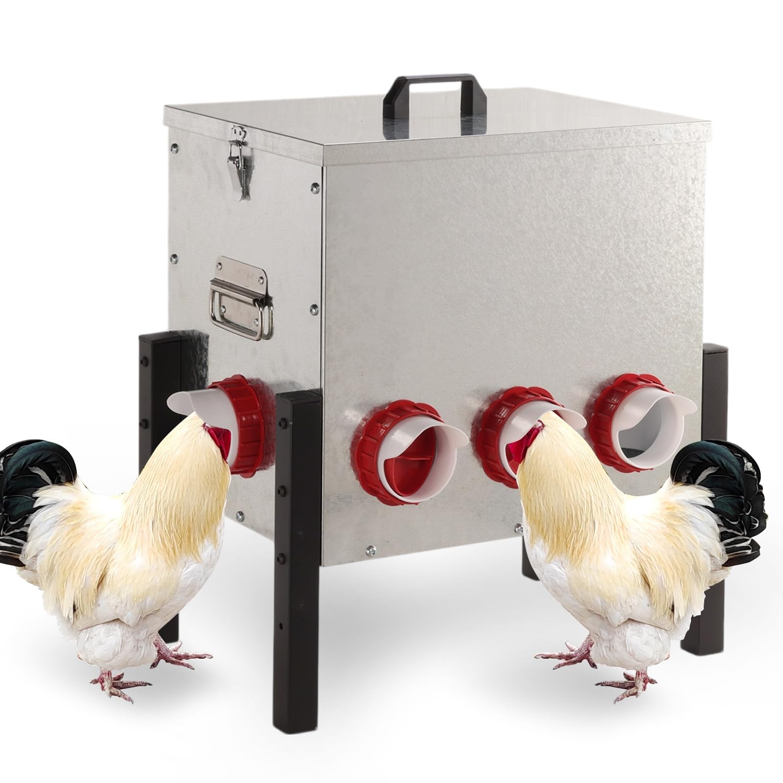 50LB Automatic Chicken Feeder with Cover – Large Capacity Metal Chicken Coop ...