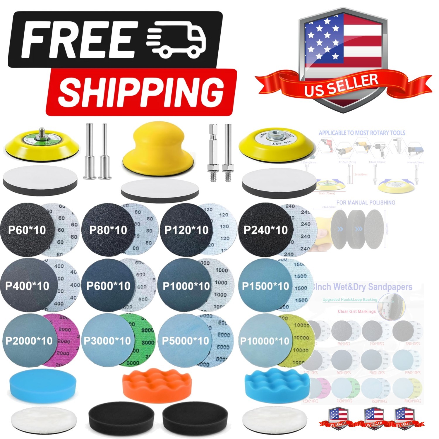 137Pcs 3 Inch Sanding Disc Polishing Kit, Headlight Restoration Kit, 60-10000...