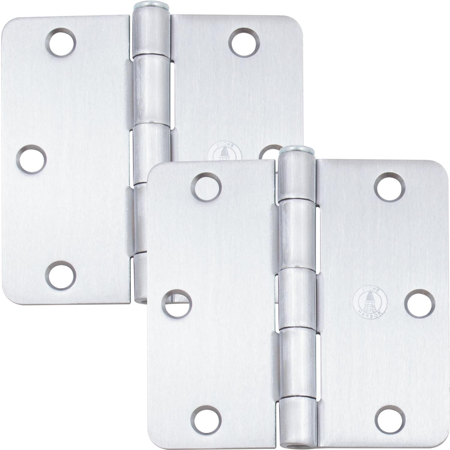 Standard Hinge, 3-1/2 Inches, 1/4" Radius Corner, 2-Pack, Satin Chrome by Stone