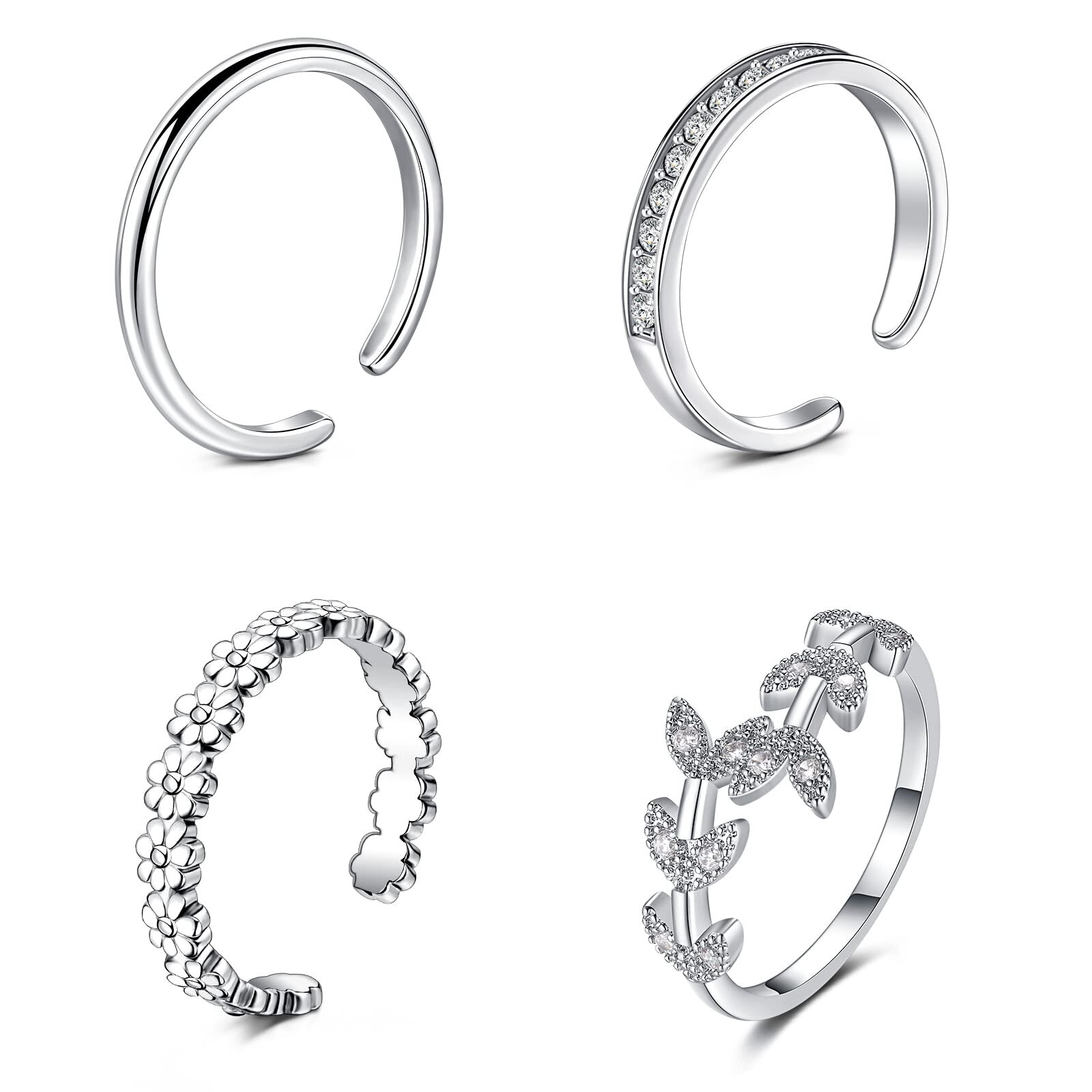 JFORYOU Toe Rings for Women Adjustable Open Toe Rings with Anklet Set CZ Flow...