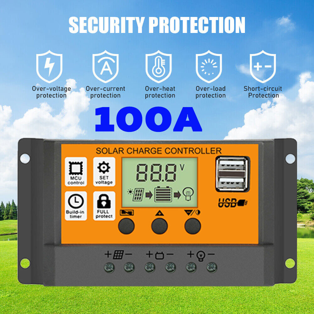 Solar Charge Controller PWM Adjustable Charging Controller 100A Battery