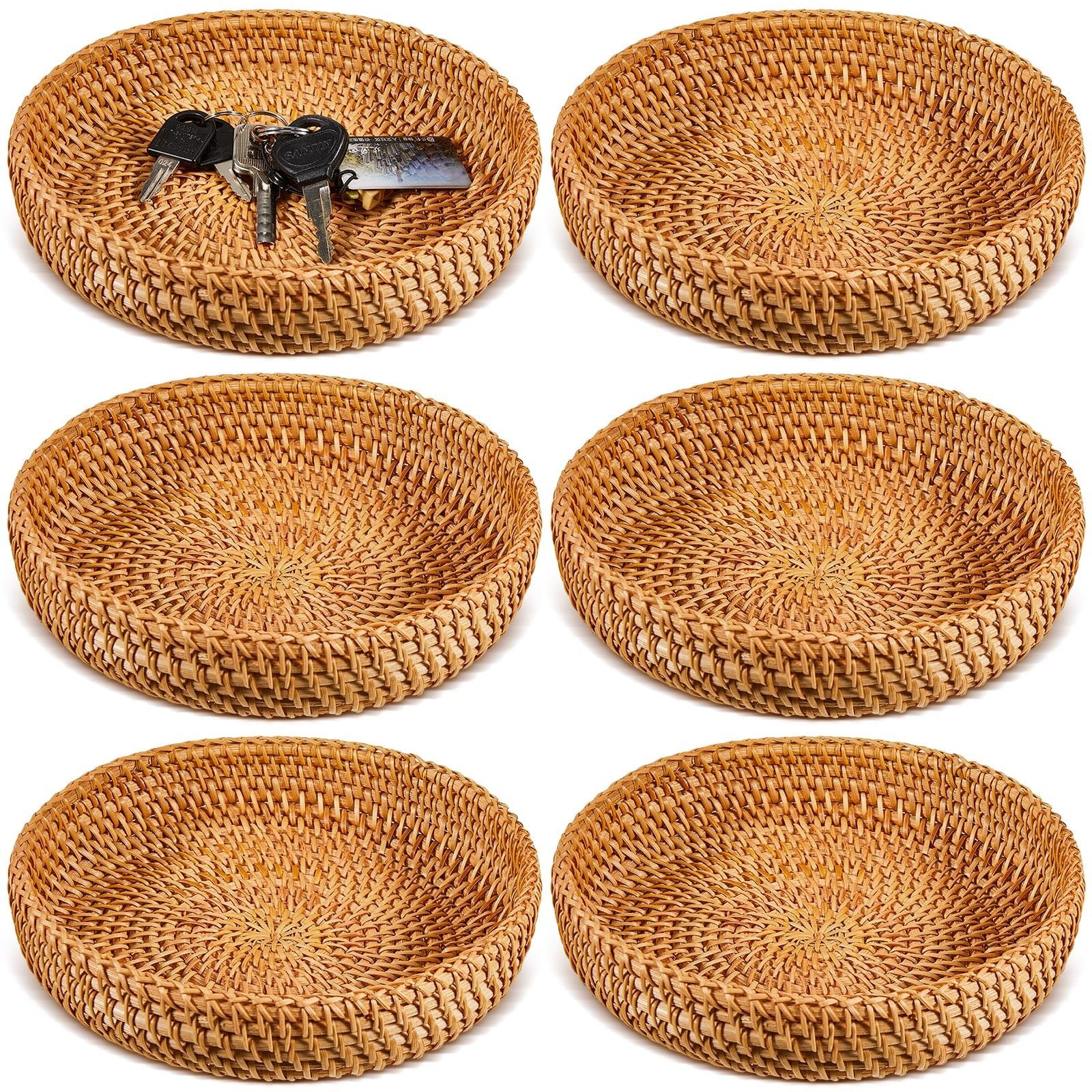 6 Pcs Small Round Basket for Entryway Table Woven Wicker Key Bowl Basket Ratt...
