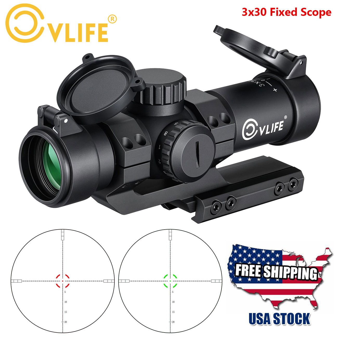 Compact Rifle Scope 3x30 Fixed Magnification Hunting Opticscope w/Onepiece Mount