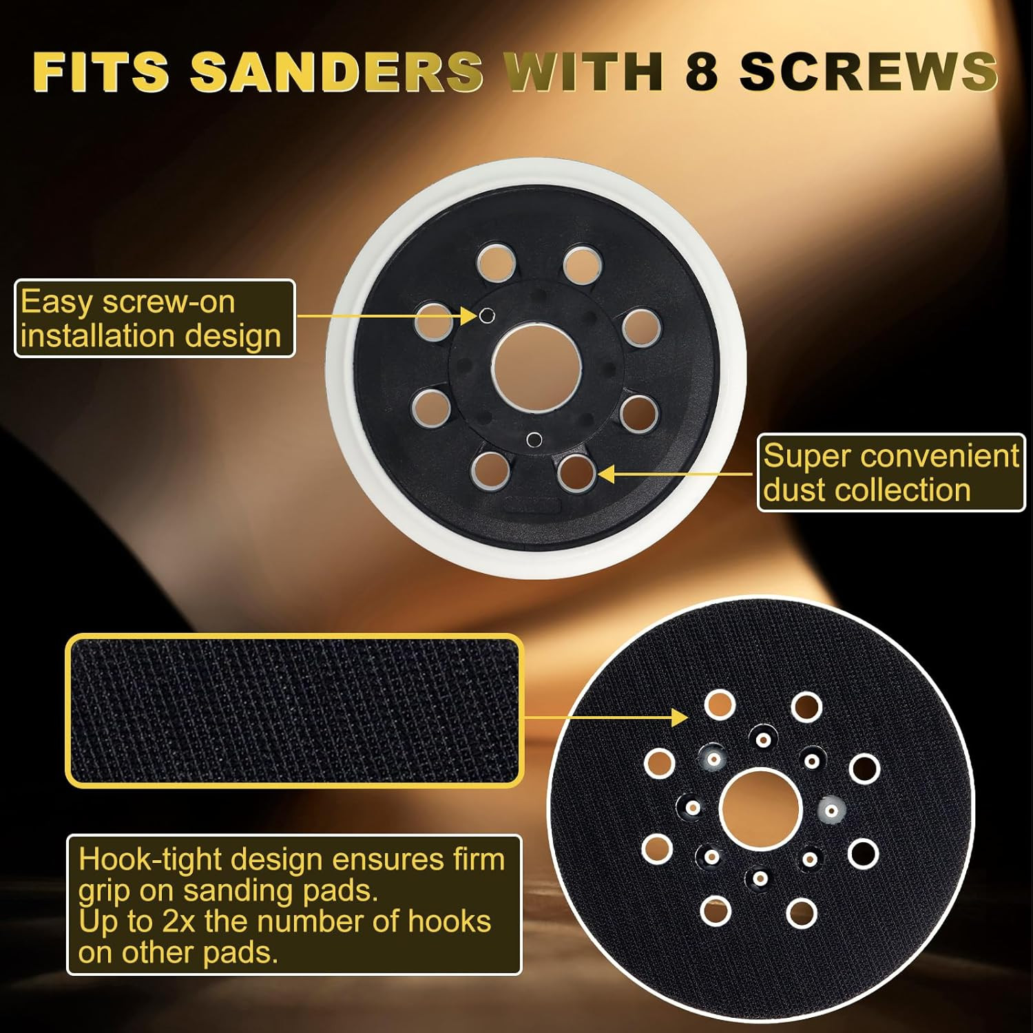 5 Inch 8 Hole Hook & Loop Replacement Sander Pad for 5" Bosch ROS20VS, ROS20VSC,