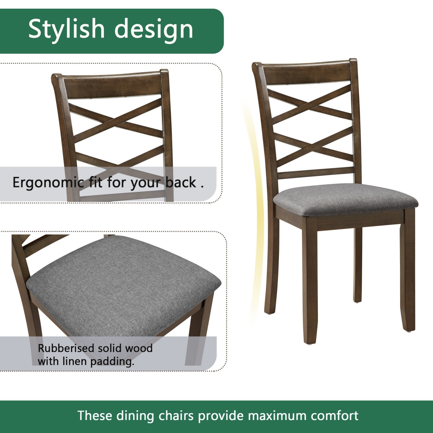 Modern 5 Piece Dining Table Set Wooden Square Dining Table & 4 Chairs Walnut