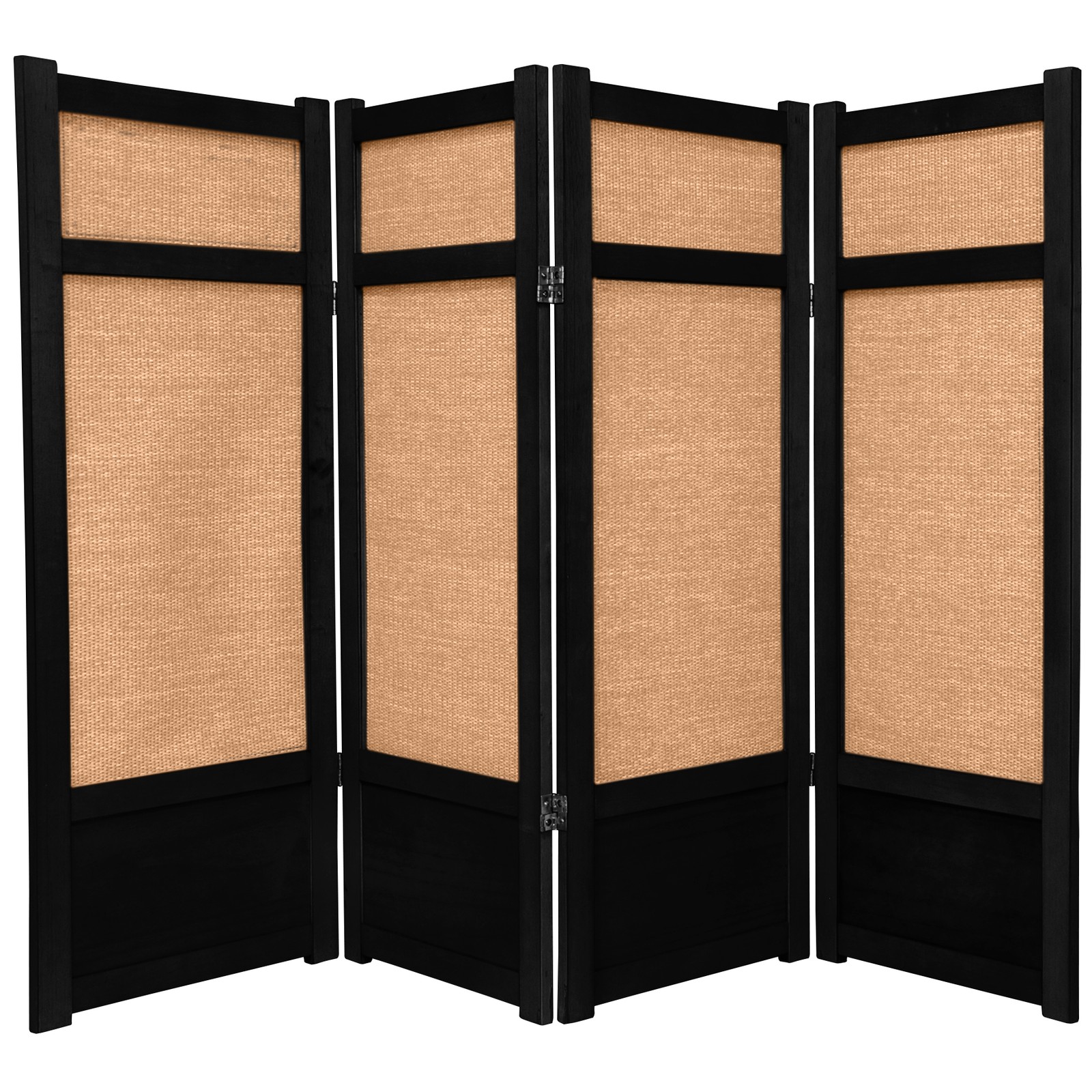 4 ft. Short Low Jute Shoji Screen - 4 Panel - Black