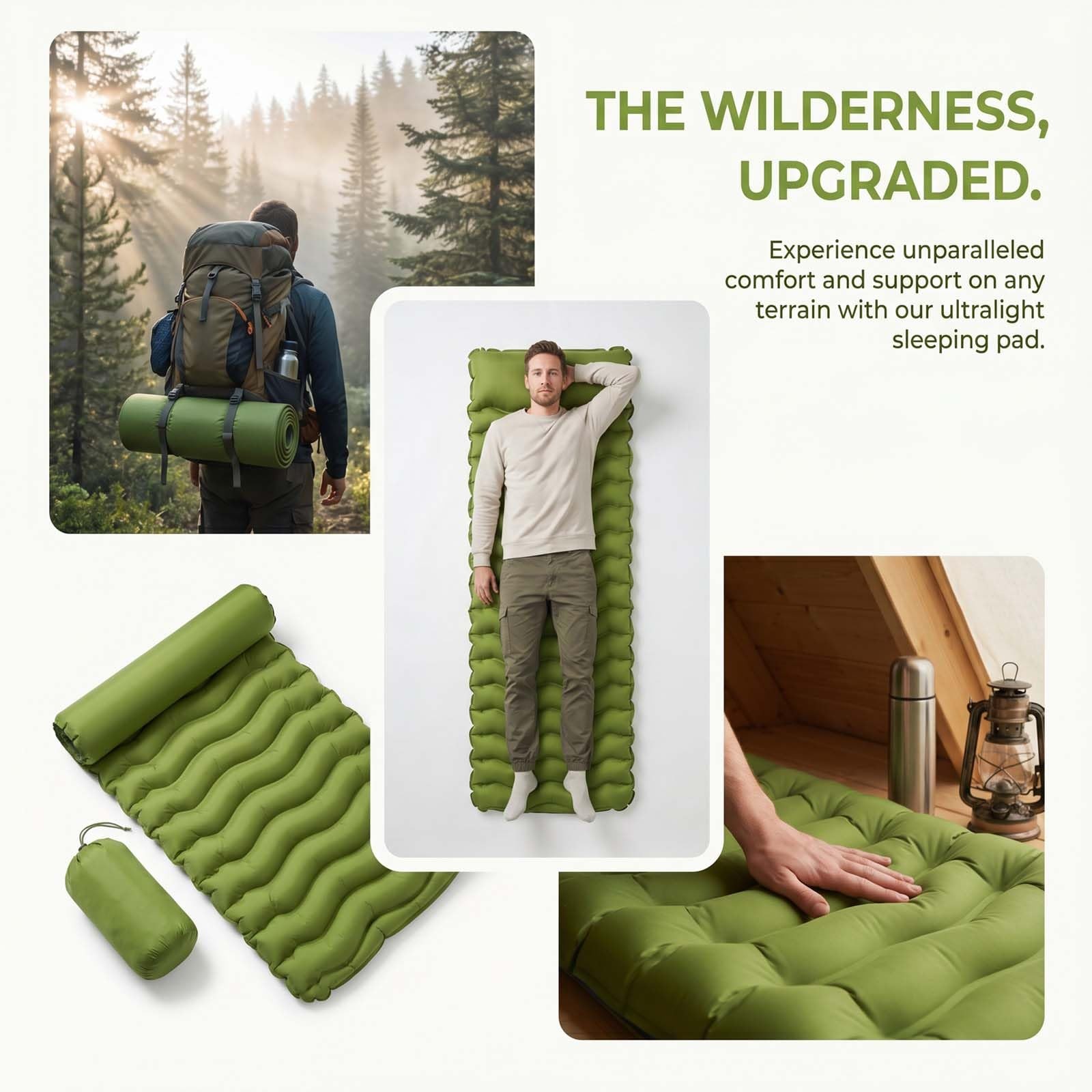 Camping Sleeping Pad,Ultralight Self Inflatable Regular, Green+blue