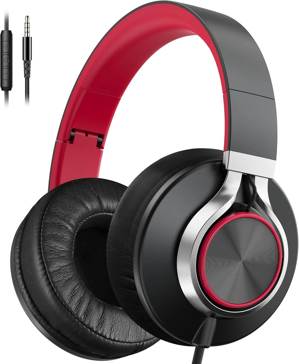 AILIHEN Wired Headphones with Microphone Volume Control Noise Isolating Red | Ov