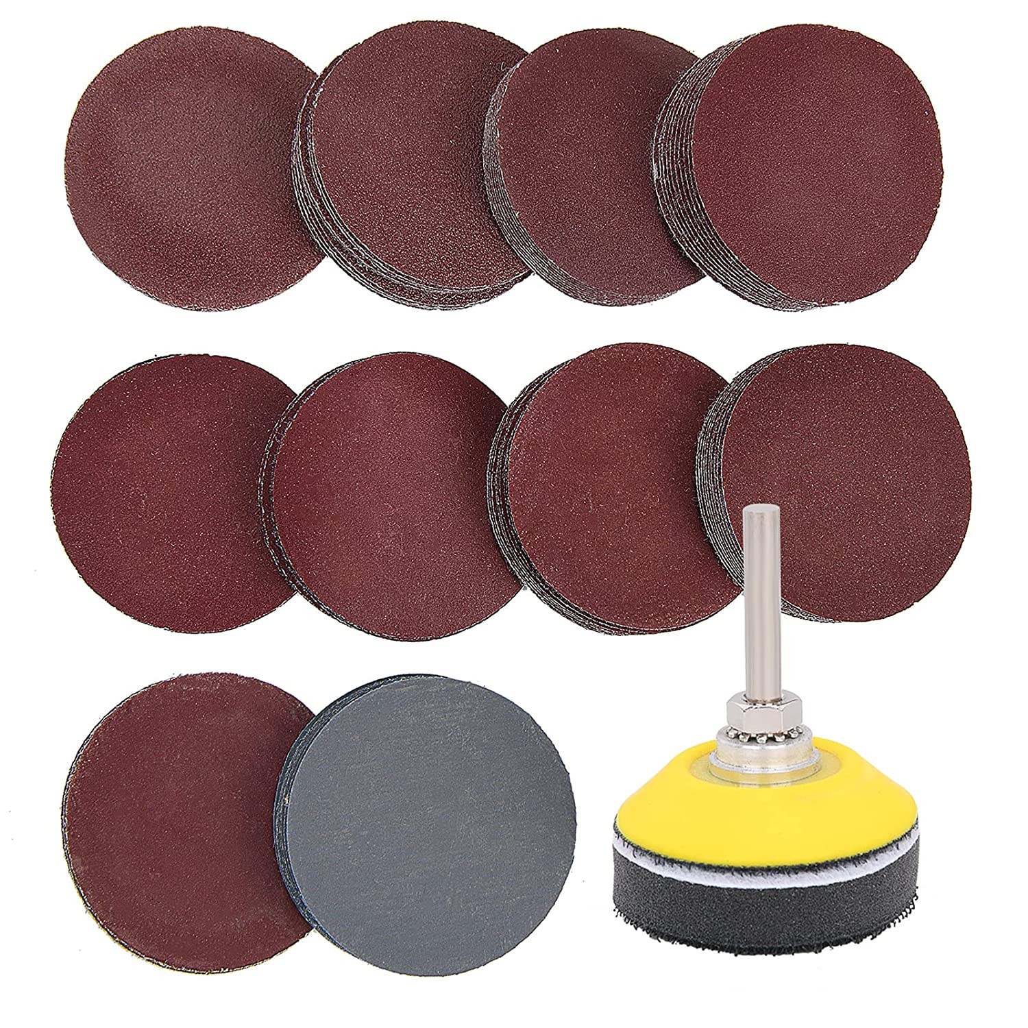 100 Pieces 2 Inch Sanding Discs, 80-3000 Grit Sandpaper with 1/4" Shank Backing