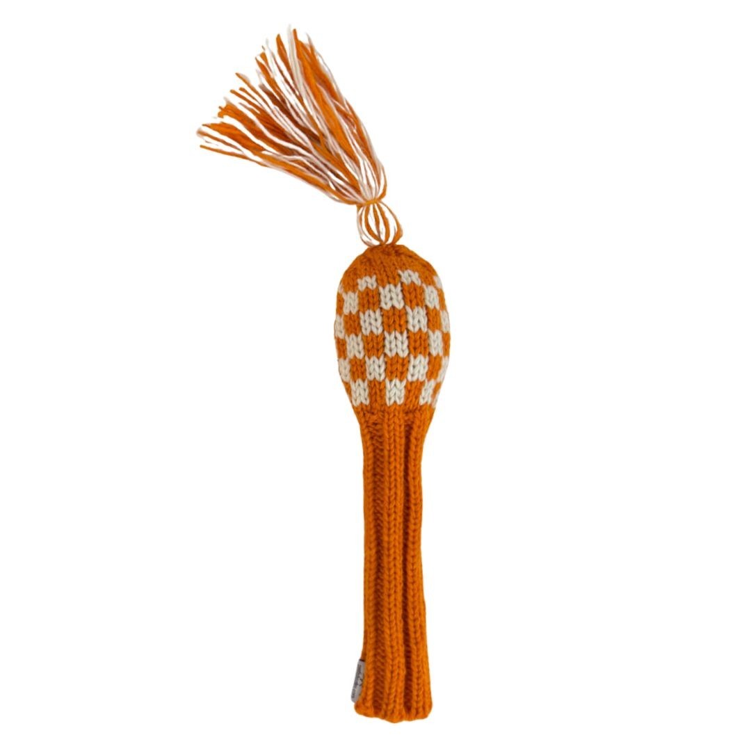 Orange and white checkered knit wool hybrid / utility golf headcover by Sunfish