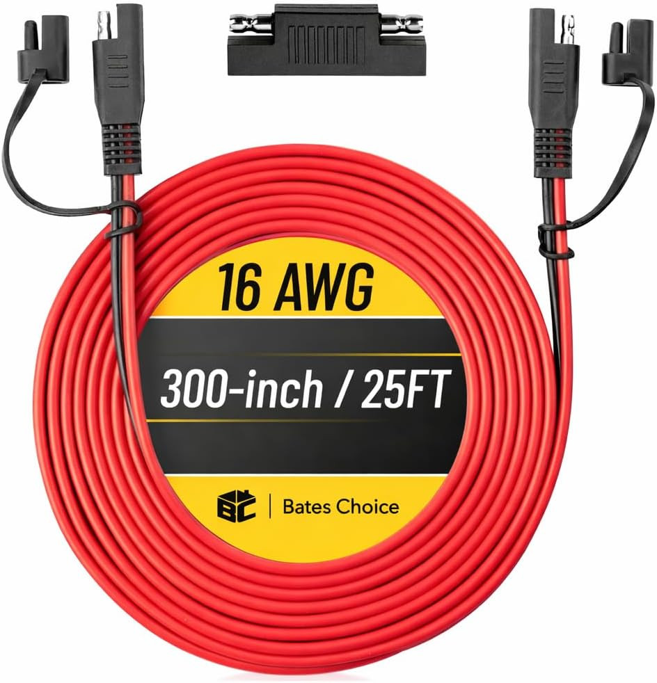 25 Ft 16 AWG SAE to SAE Extension Cable, Solar Panel Extension Cable, SAE Quick