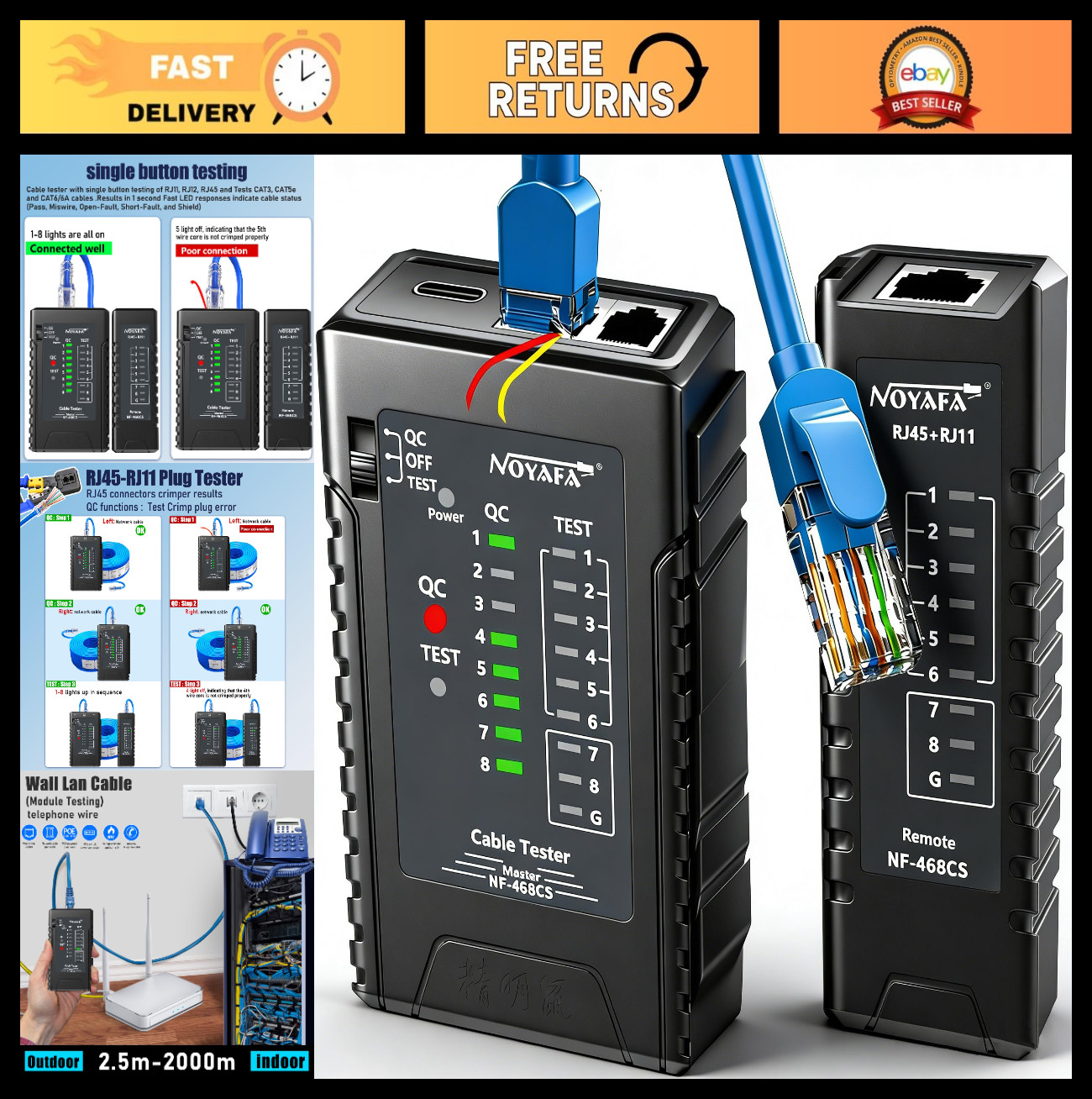 Ethernet Cable Tester & Mapper - RJ45/RJ11/RJ12/POE - Continuity Test Tool for L