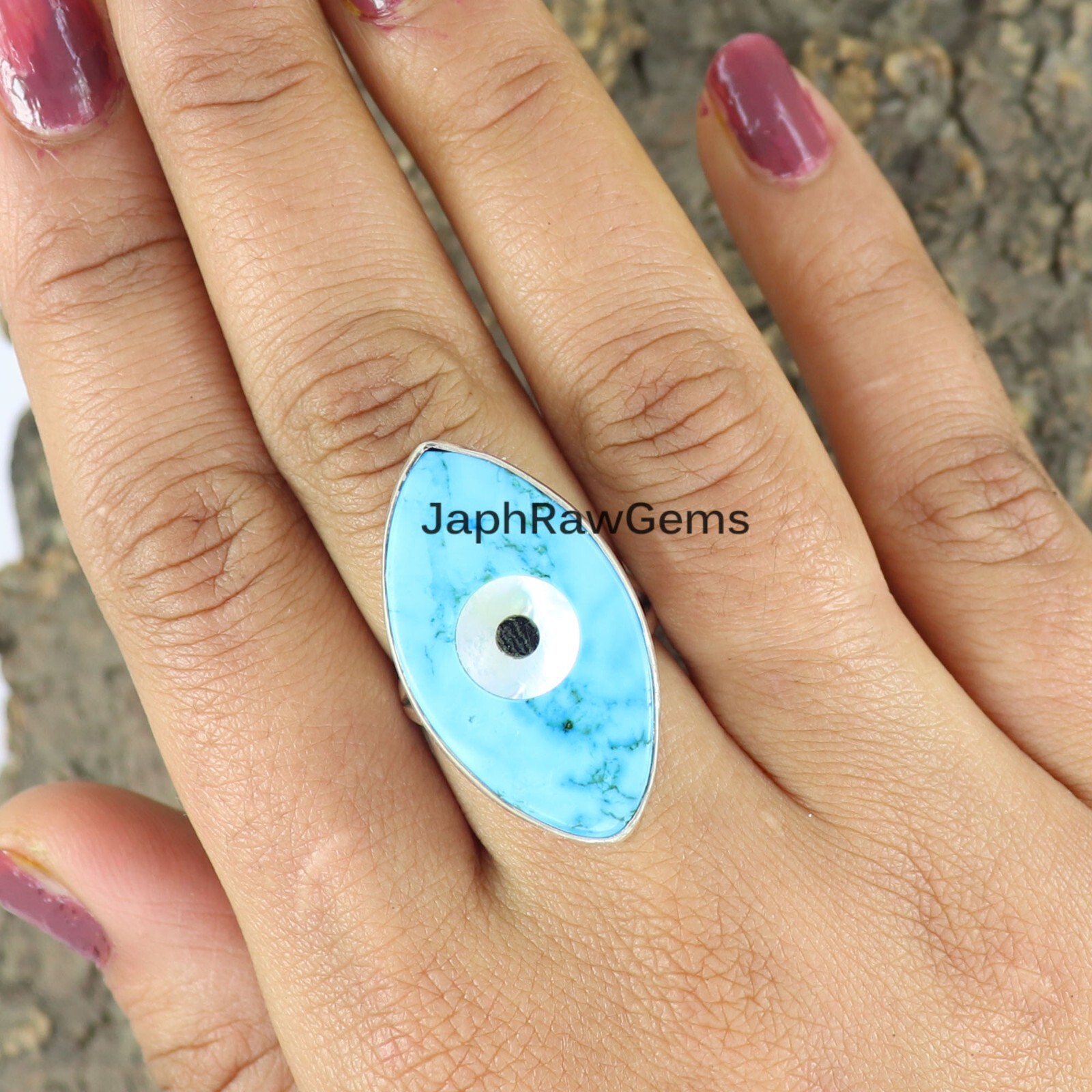 Turquoise Evil Eye 925 Sterling Silver Handmade Ring Gemstone Women Gift  Ring