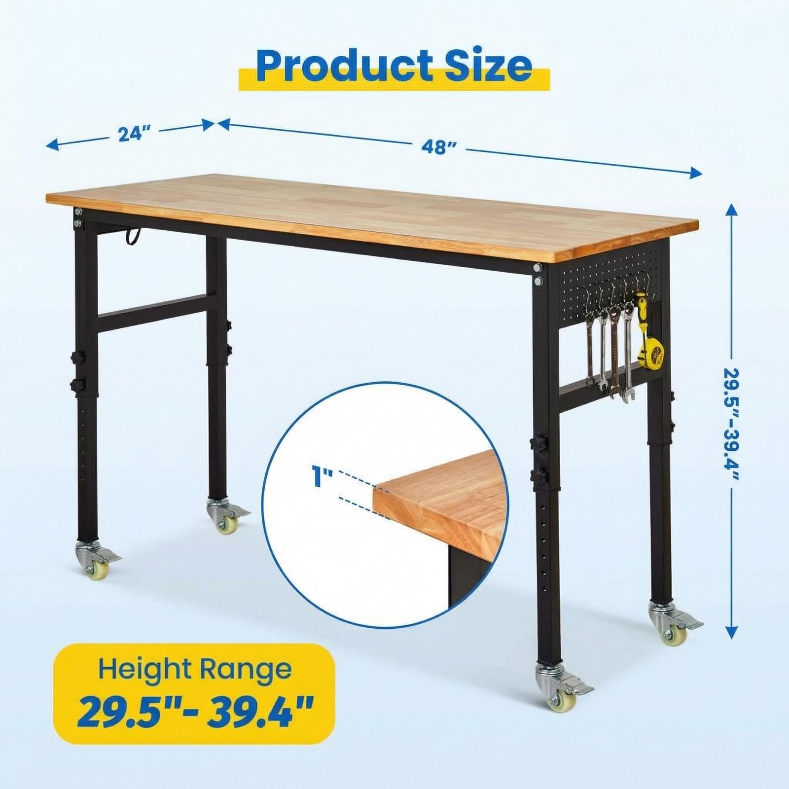🍀48" x 24" Adjustable Workbench with Power Outlet & Scale, Portable Worktable