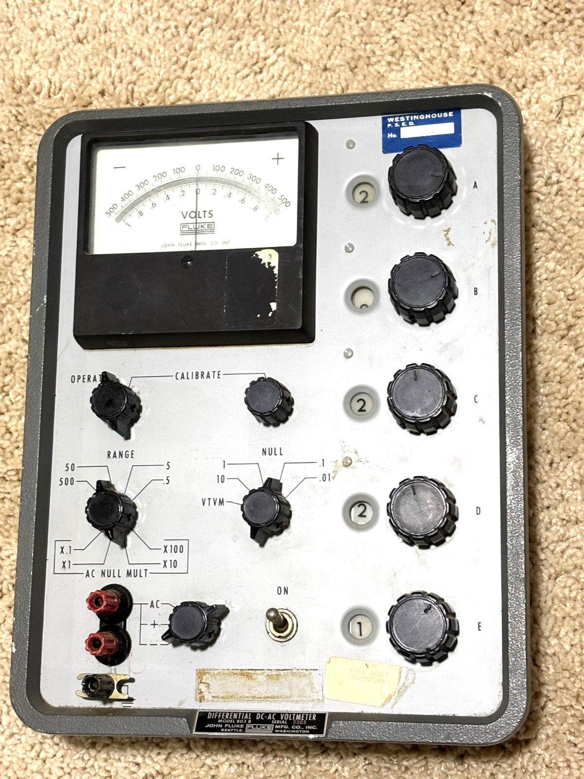 Vintage John Fluke 803B Differential Voltmeter front panel Assy for Display