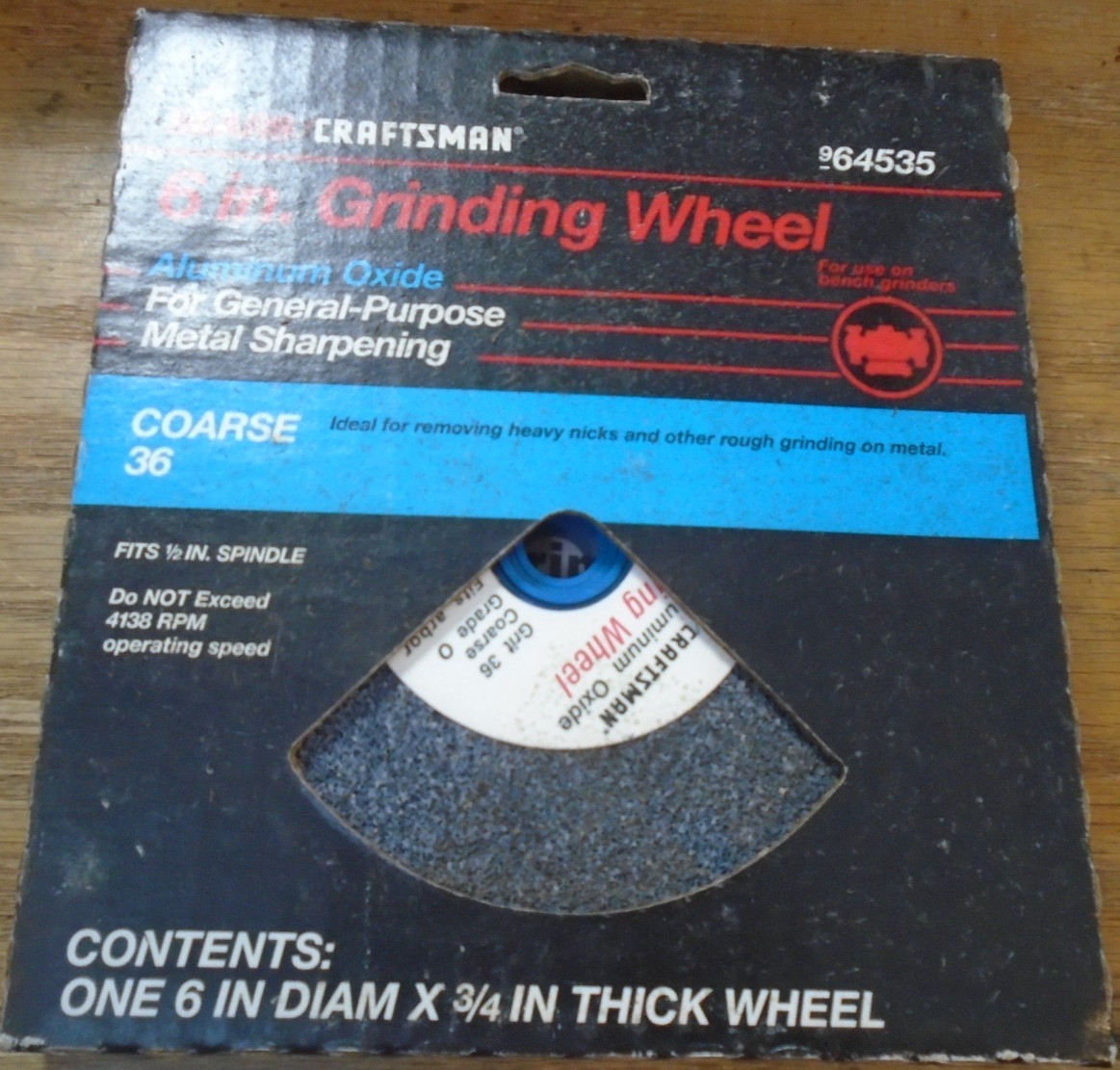 SEARS Craftsman 9 64535 Aluminum Oxide Grinding Wheel 6''x 3/4'' Coarse 36 NIB