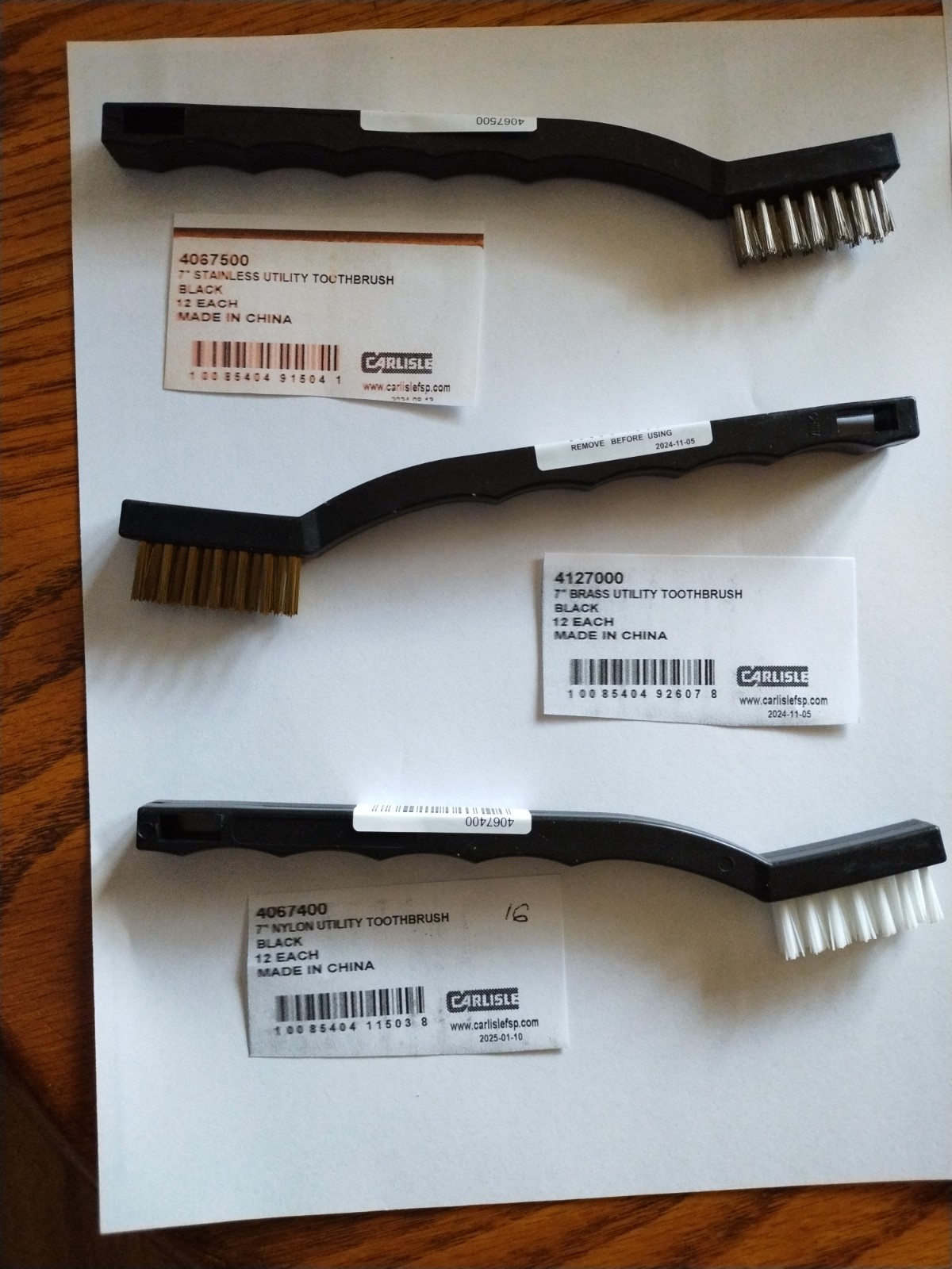 Set of 3 Carlisle brushes, 1-steel, 1-brass, 1-nylon