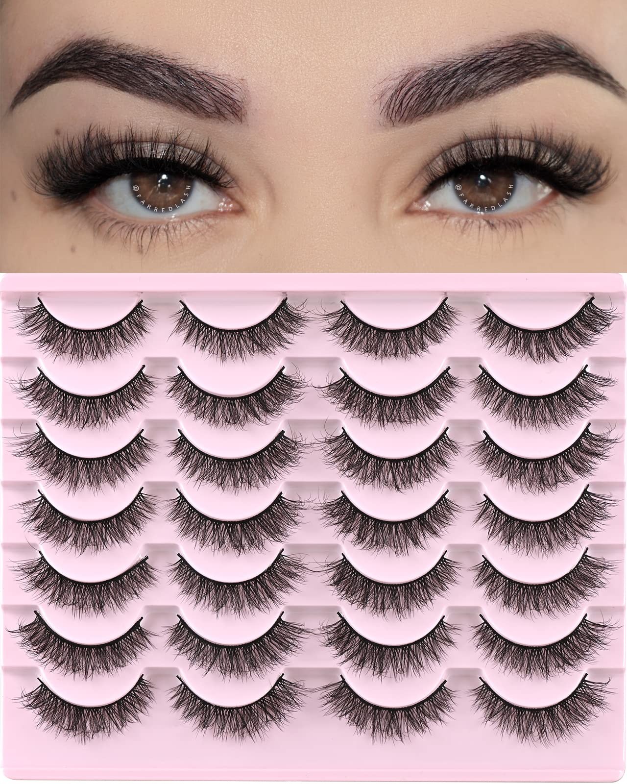 FARRED Natural Lashes Short Eyelashes Wispy False 14 pair (Pack of 1), Black