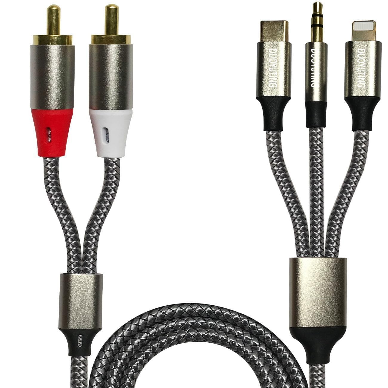 DUOYUTING 3 in 1 Audio Cable, iOS Phone/3.5mm AUX/USB C to 2 4.2FT, gray