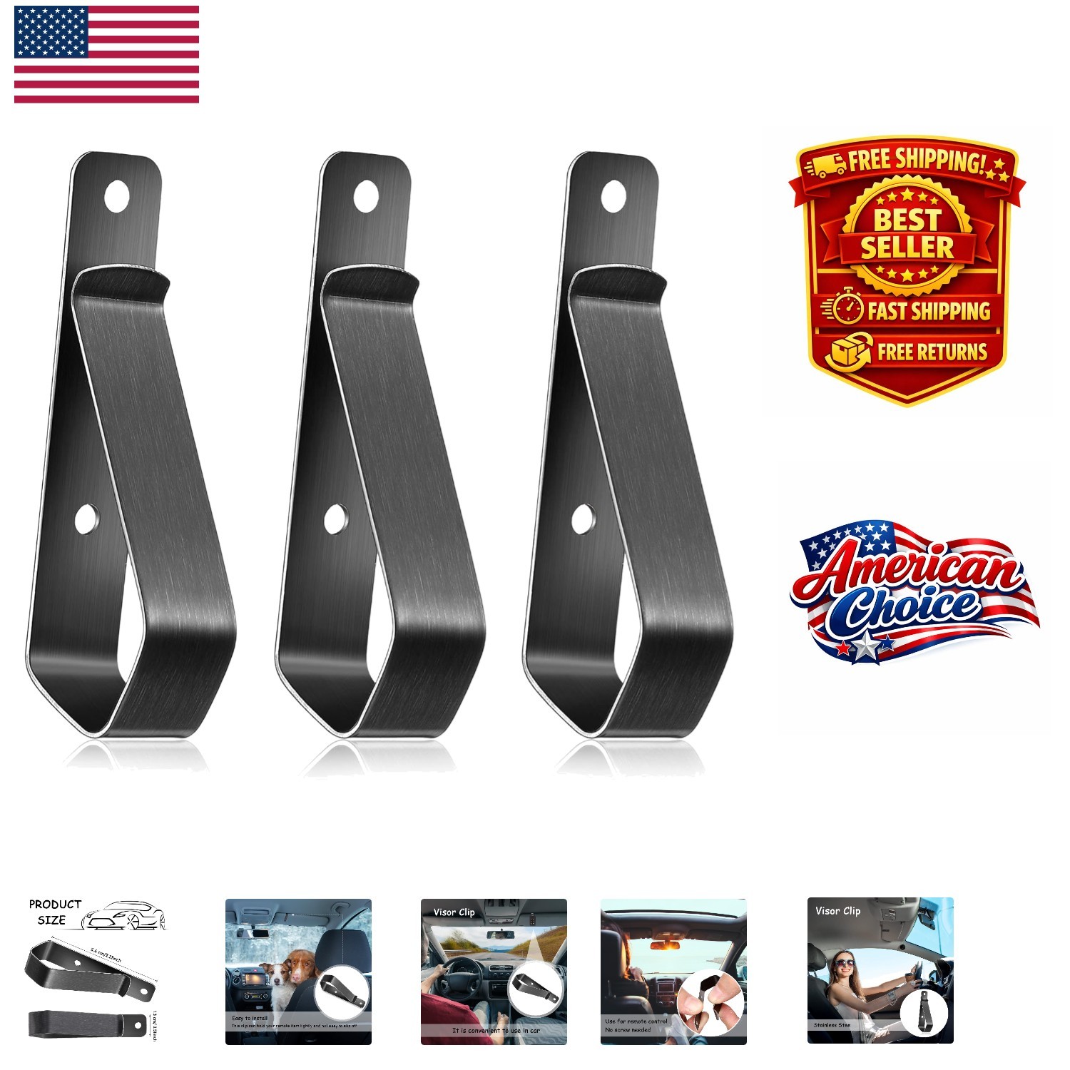 3-Pack Classic Stainless Steel Garage Door Opener Clips for Liftmaster Remote