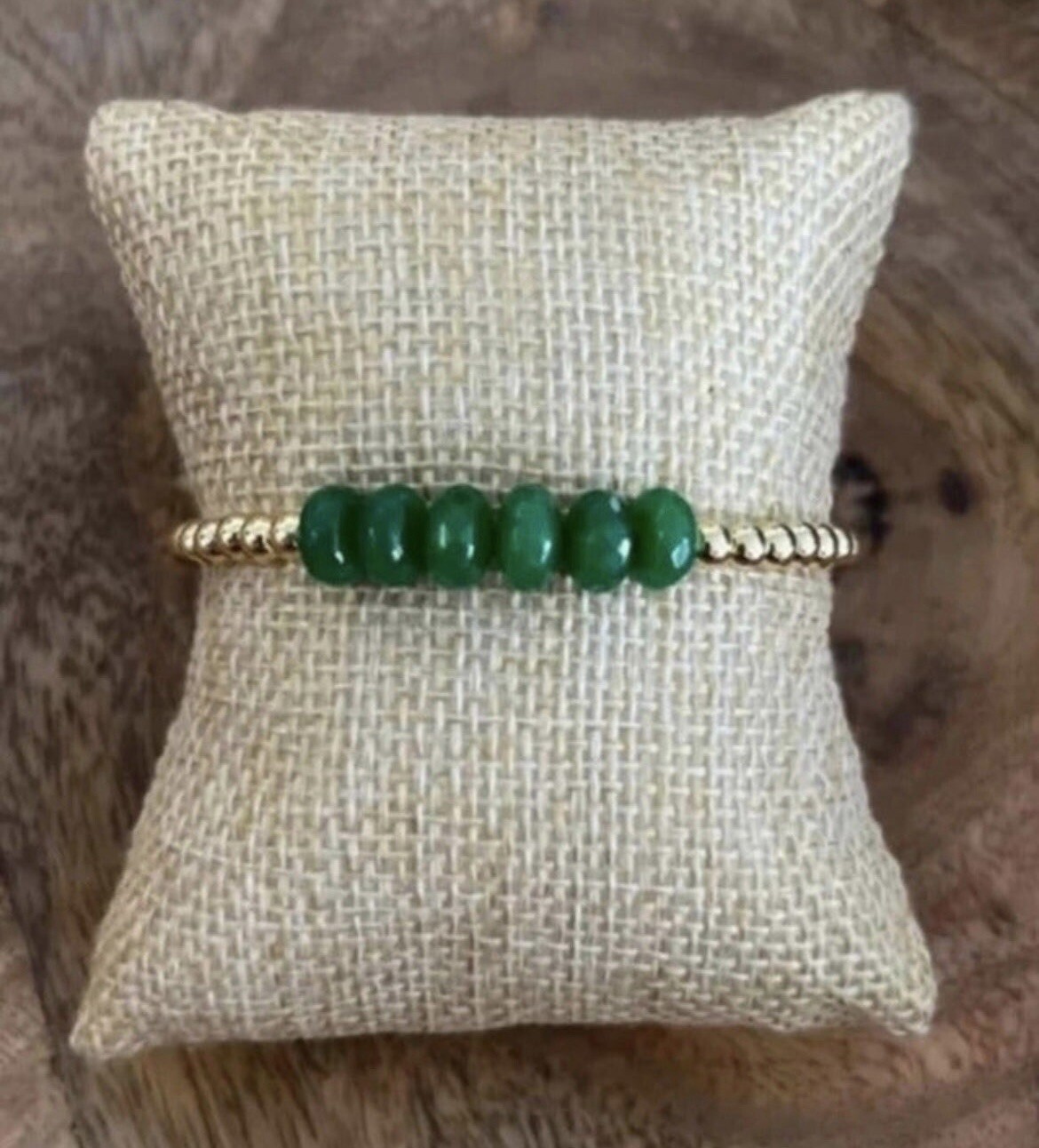 Green Gemstone and Gold Plated Brass Bead Handmade Women's Bracelet