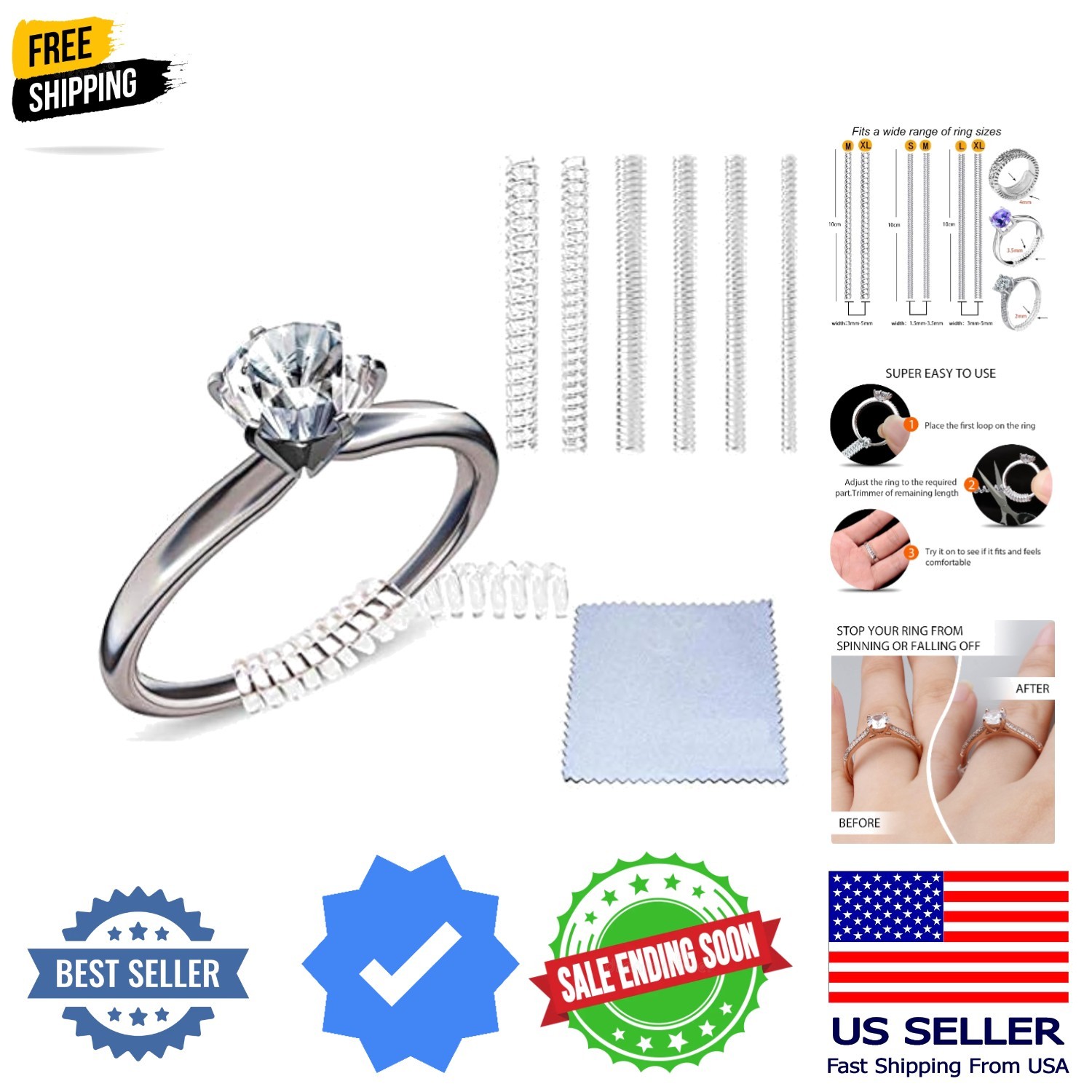 Ring Sizers for Loose Rings, Ring Size Adjuster Spacers or Tightener, Invisib...