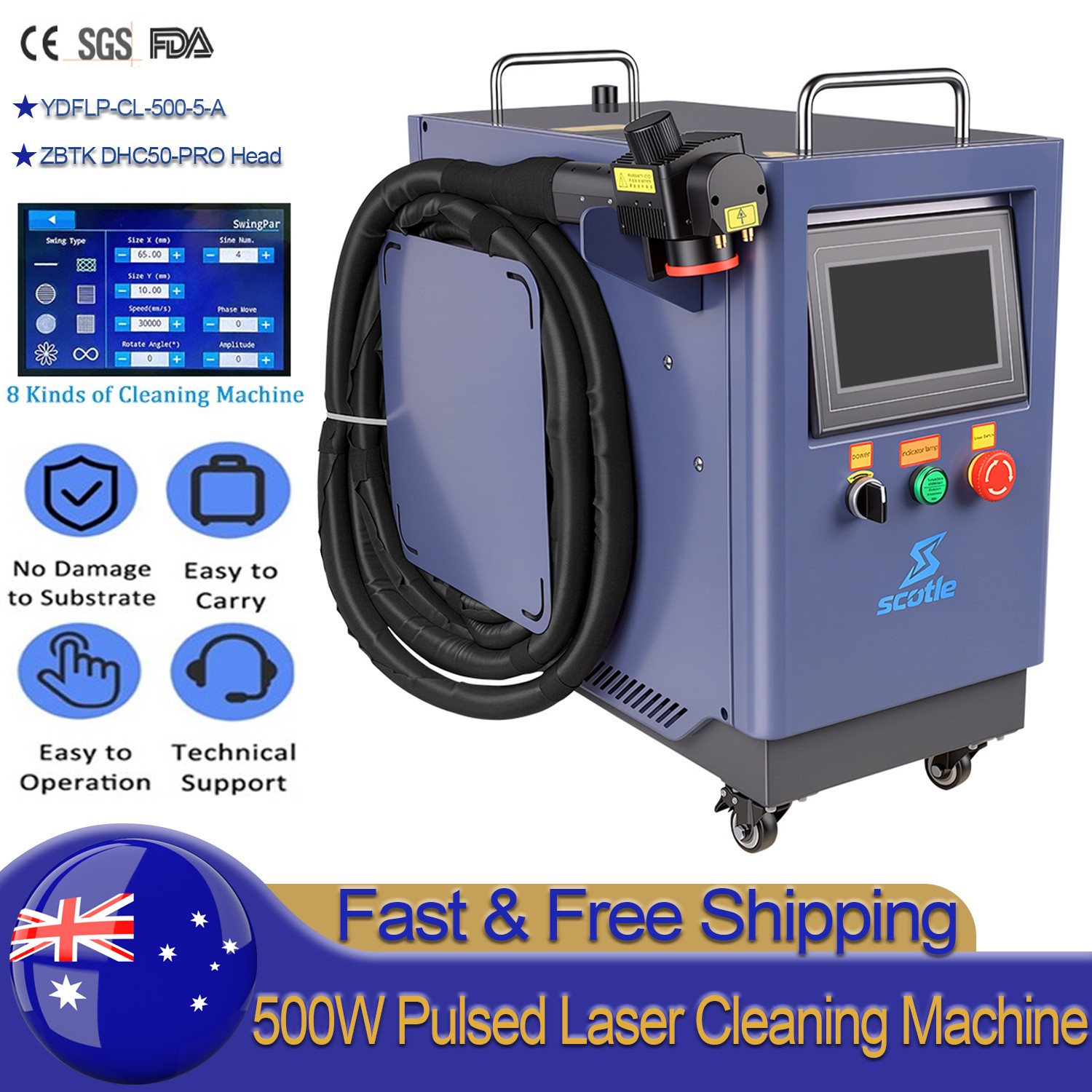 500W 5MJ JPT Portable Pulsed Laser Cleaning Machine Metal Rust Wood Paint Remove
