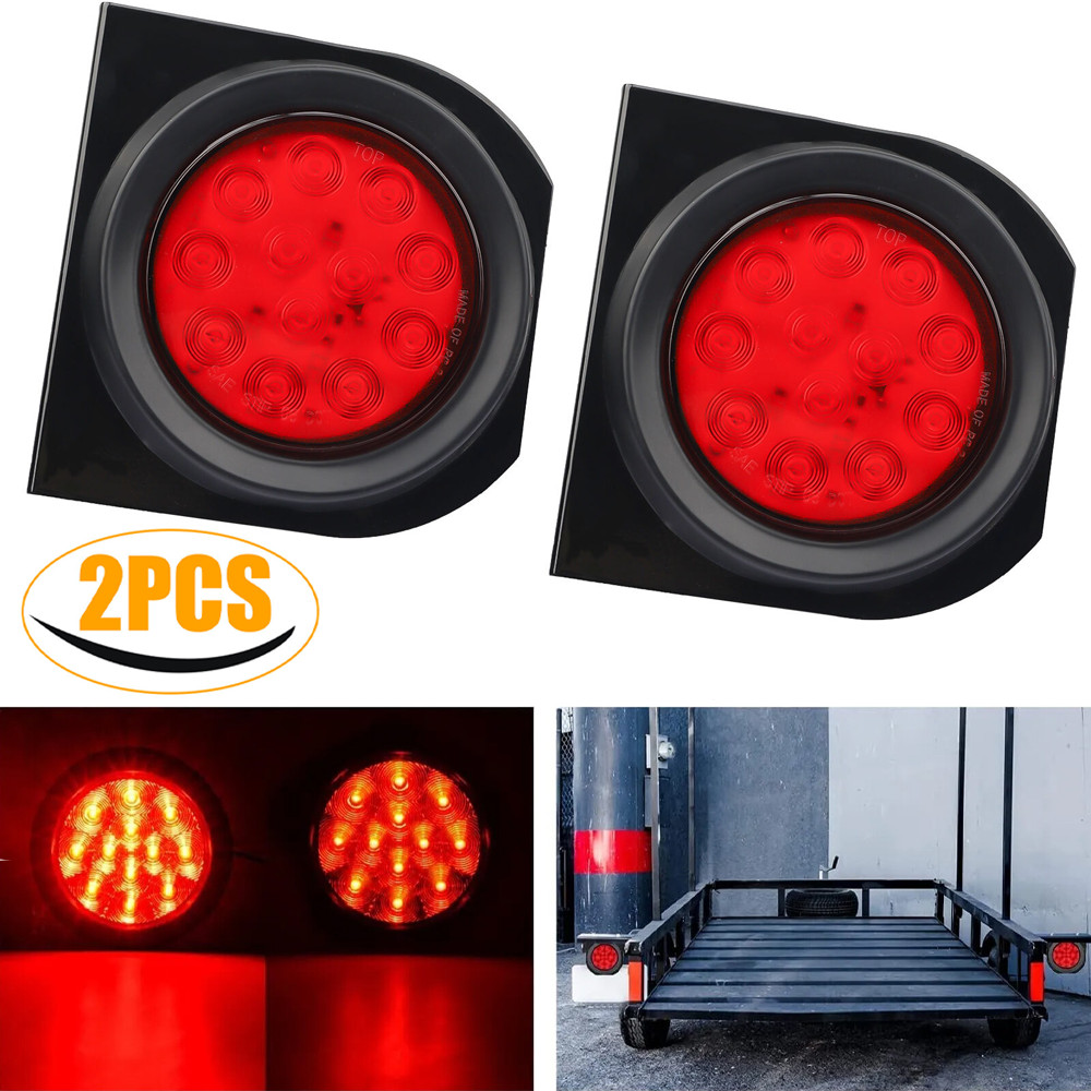 2X 4 inch Round Red 24-LED Truck Trailer Stop Turn Tail Lights w/ Mount Bracket