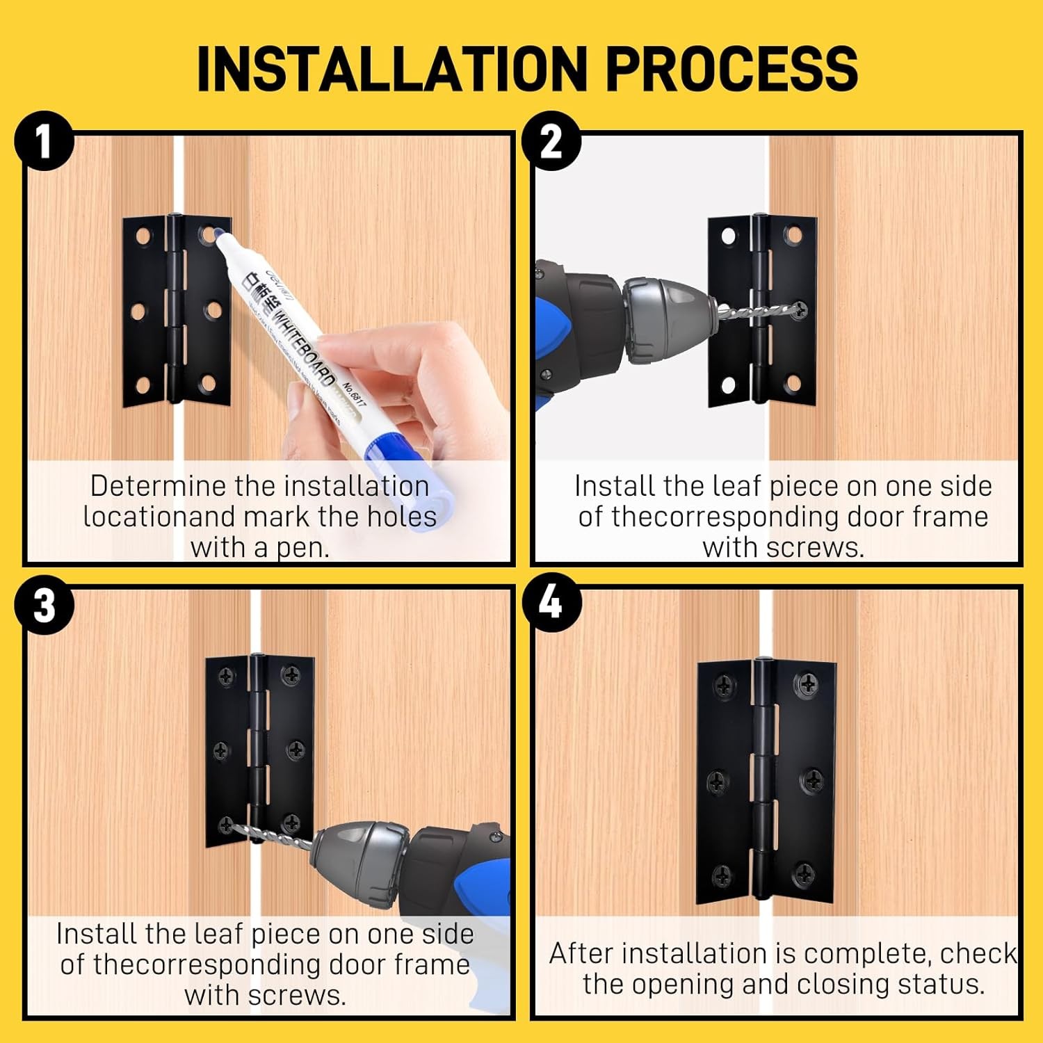 20-Piece 2.5 inch Door Hinge Set - Stainless Steel Cabinet Hinges Black with ...