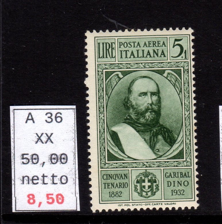 Kingdom Of Italy Garibaldi Aerial Post 5 Lire New Rubber Intact MNH