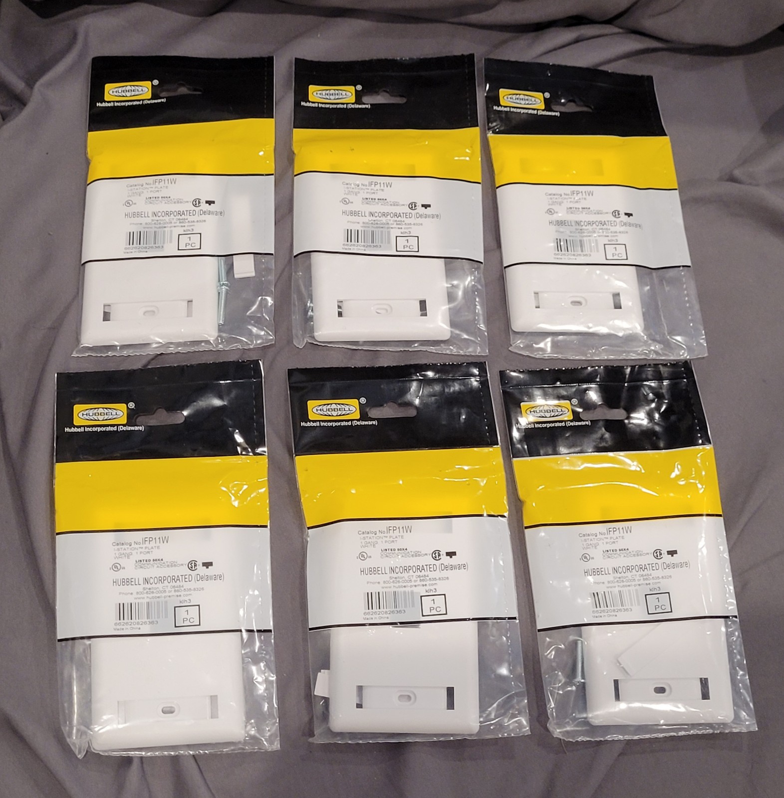 Lot Of 6 Hubbell IFP11W  1 Gang 1 Port White Faceplate NEW 6pcs