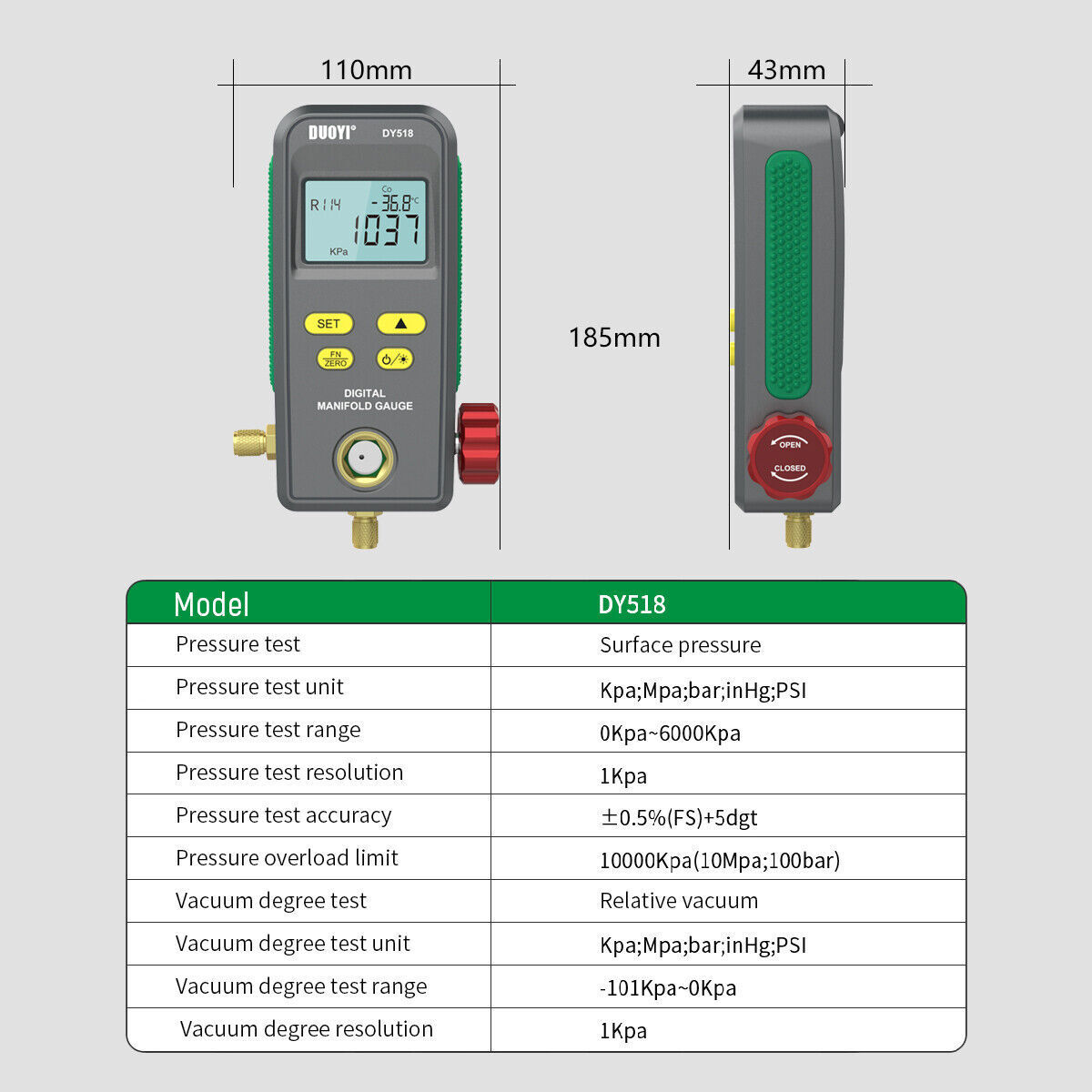 Refrigeration Digital Pressure Gauge Set HVAC System Manifold Temp Vacuum Test