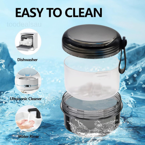 Leak Proof Denture Cups for Soaking Dentures, Partial Transparent Black