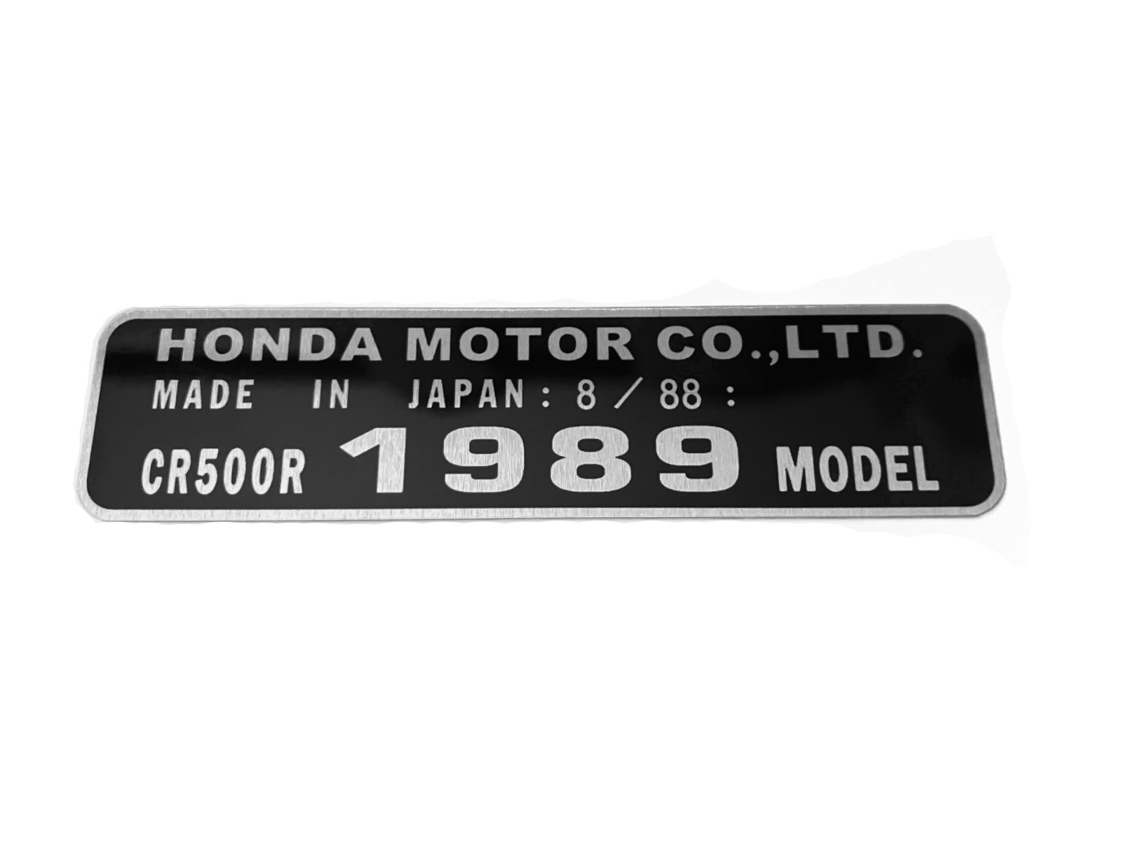 Honda CR500R 1989 Compatible ID Plate, Frame Head Tube Tag. All Years Stocked