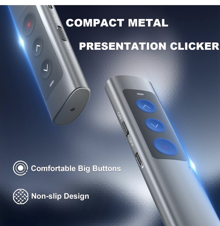 Wireless Presenter Remote Clicker for PowerPoint Keynote Mac PC Laptop USB-C Red