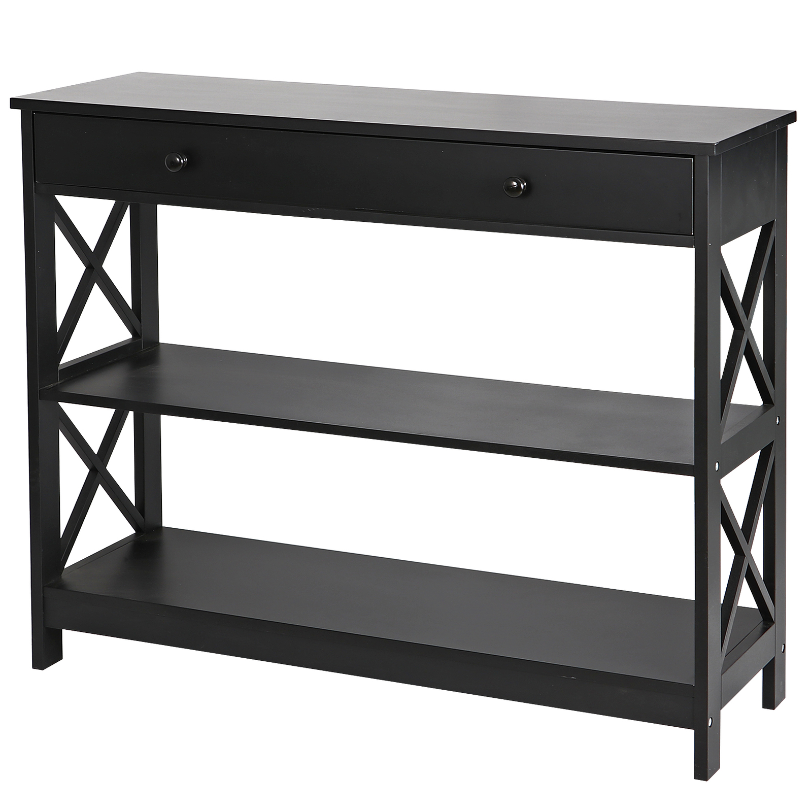Wood Console Table 3 Tier Narrow Entryway End Sofa Table w/Storage Drawer Black