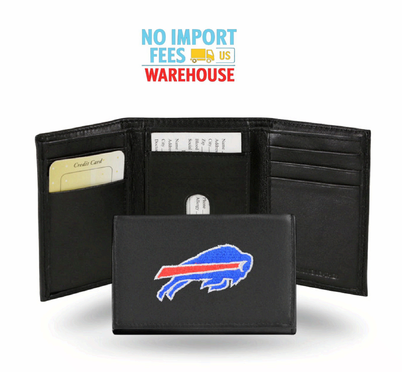 Buffalo Bills NFL Mens Trifold Genuine Leather Wallet Embroidered Team Logo New