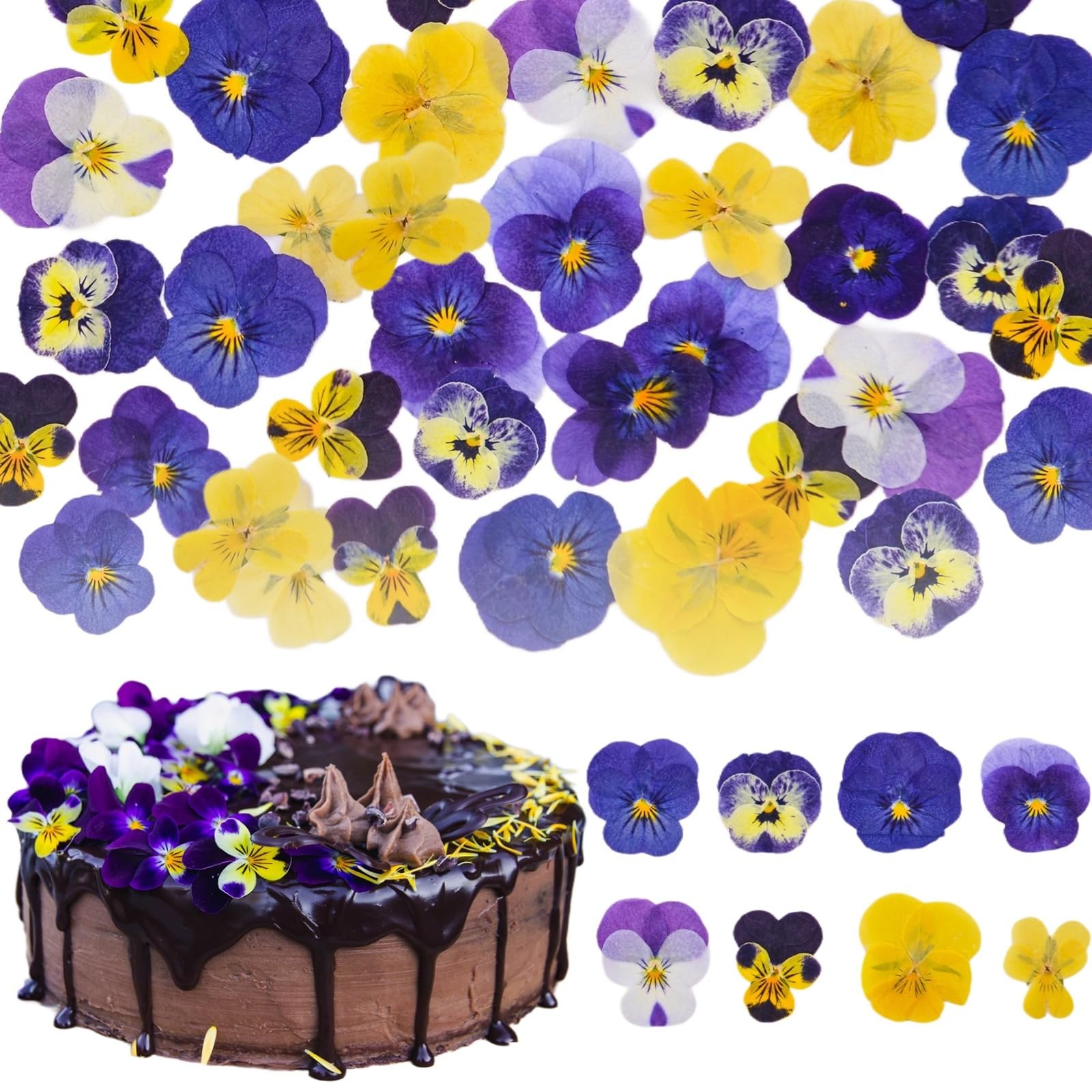 50 Pcs 8 Kinds Natural Dried Pressed Edible Flowers for Cake Topper Decoratin...
