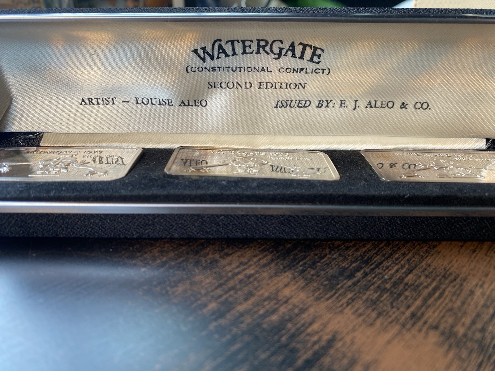 Aged E.J. Aleo & Co. Watergate 1973 Second Edition Silver Bar Set 1 oz .999 Fine