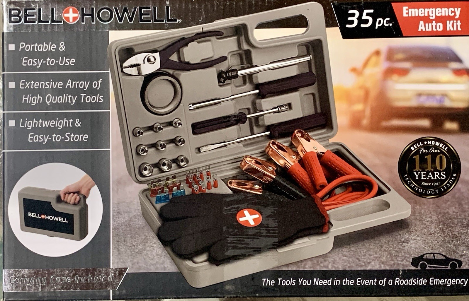 Brand NEW Bell + Howell 35 Piece Emergency Roadside Kit