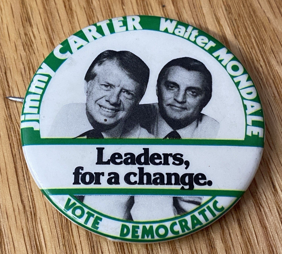 1976 JIMMY CARTER MONDALE Presidential Campaign Pin -Leaders for a change