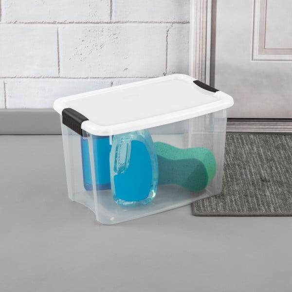 30 Qt Clear Plastic Stackable Storage Bin w/ Latch Lid, White (6 Pack)